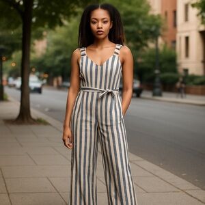 Derek Heart Striped Jumpsuit | Size M | Casual Wide Leg One Piece